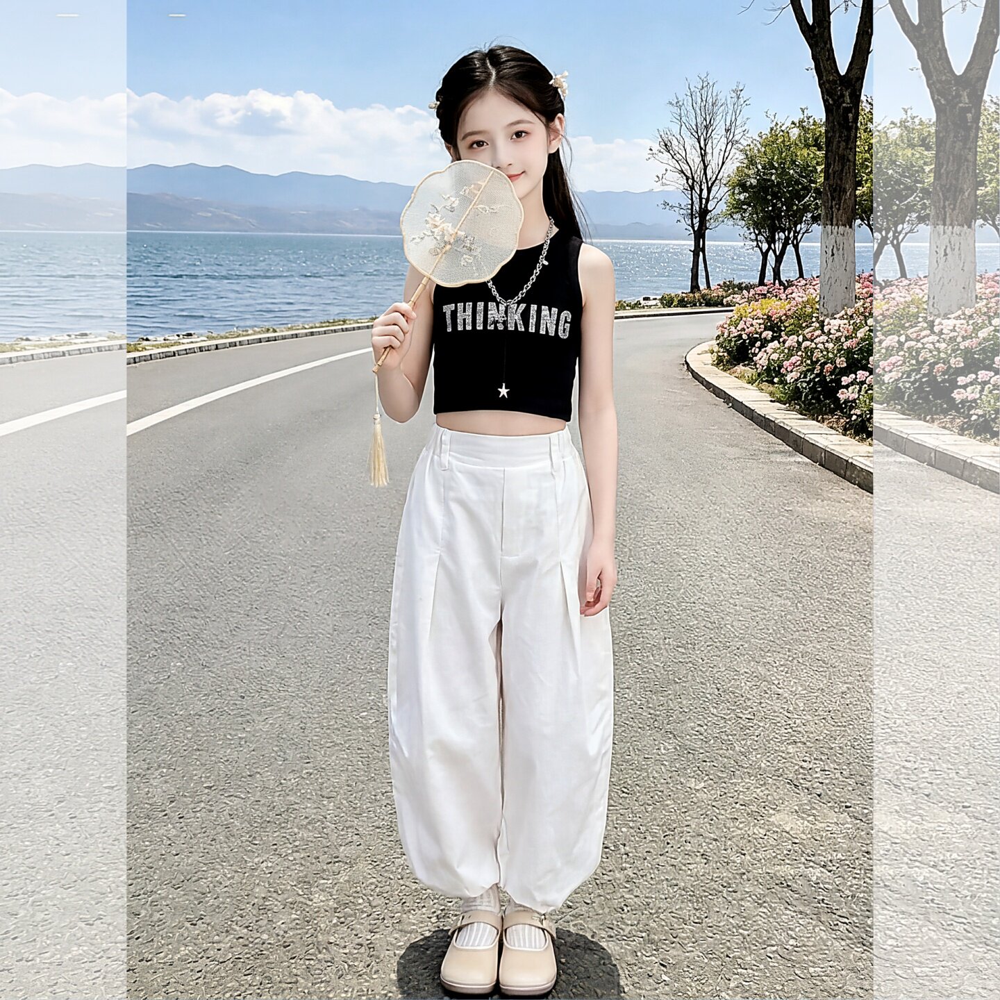 露脐背心装女童爵士舞服装少儿棉