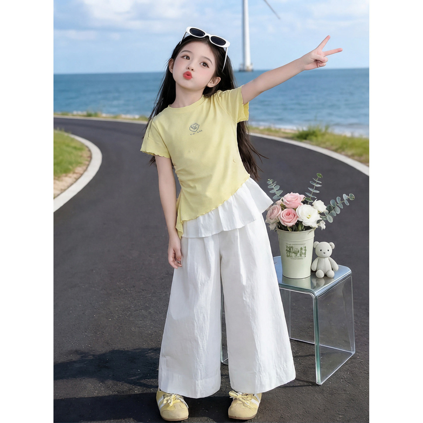 女童夏季短袖T恤休闲裤裙两件套