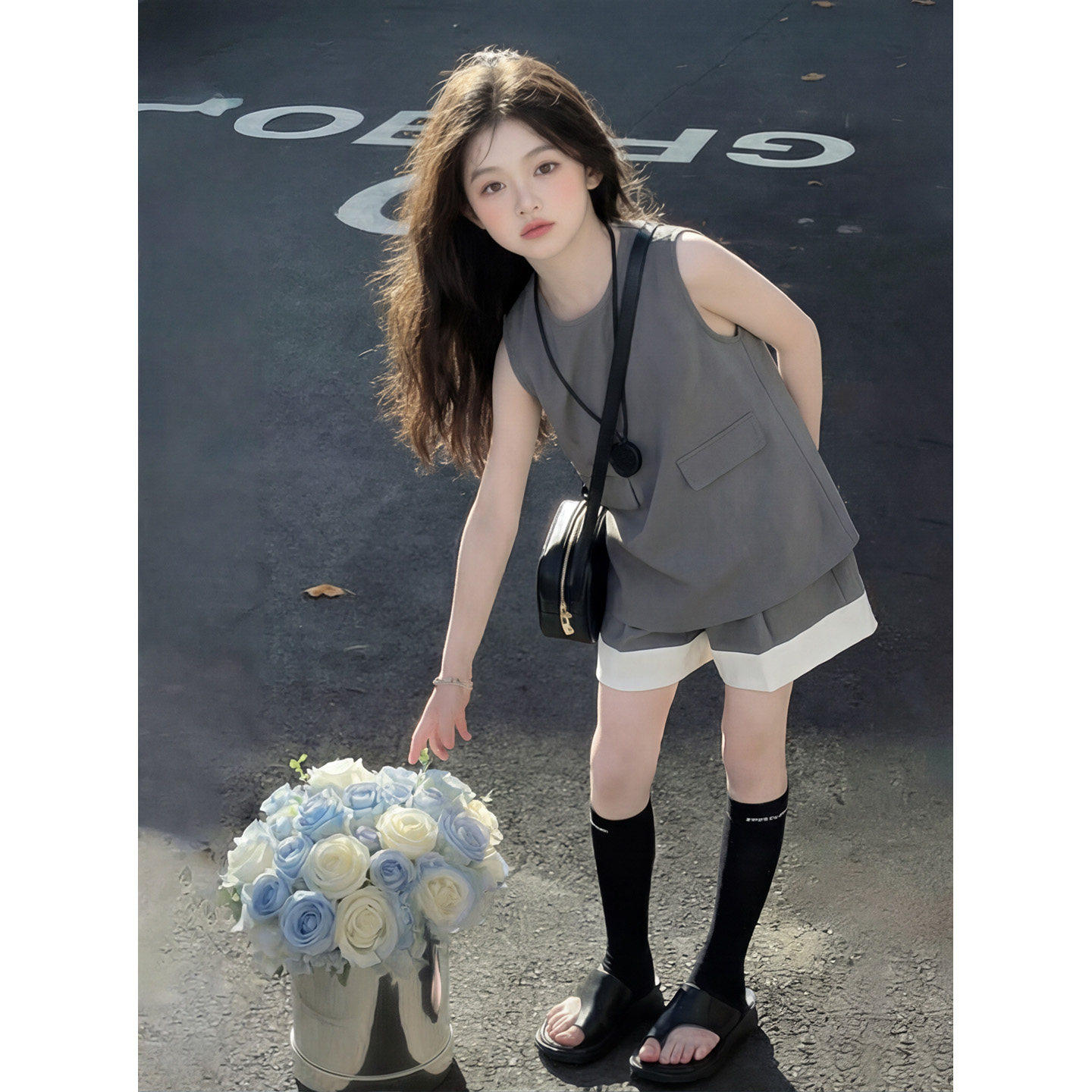 女童套装夏季新款马甲短裤两件套
