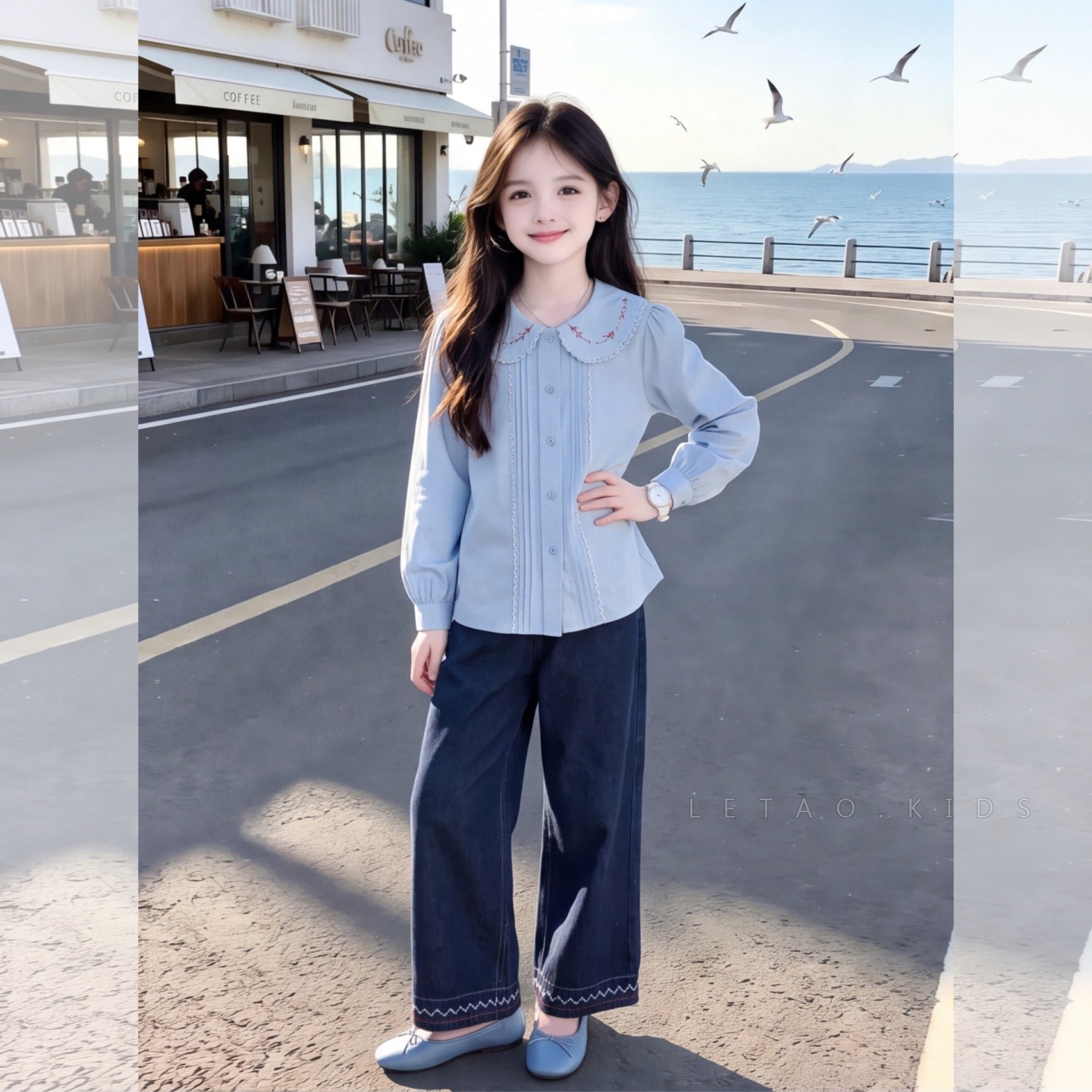 女童秋季学院风衬衣套装初中生娃