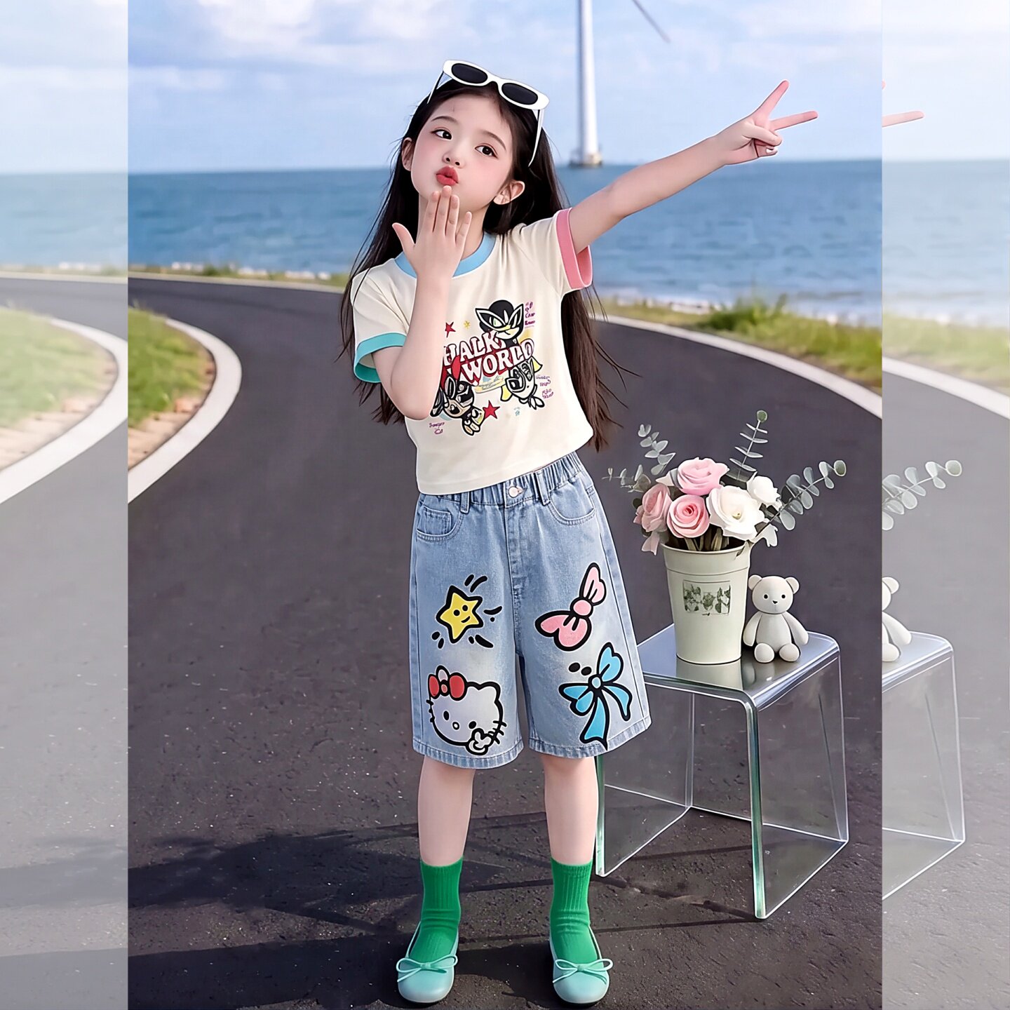 女童速干运动套装夏季透气短袖上