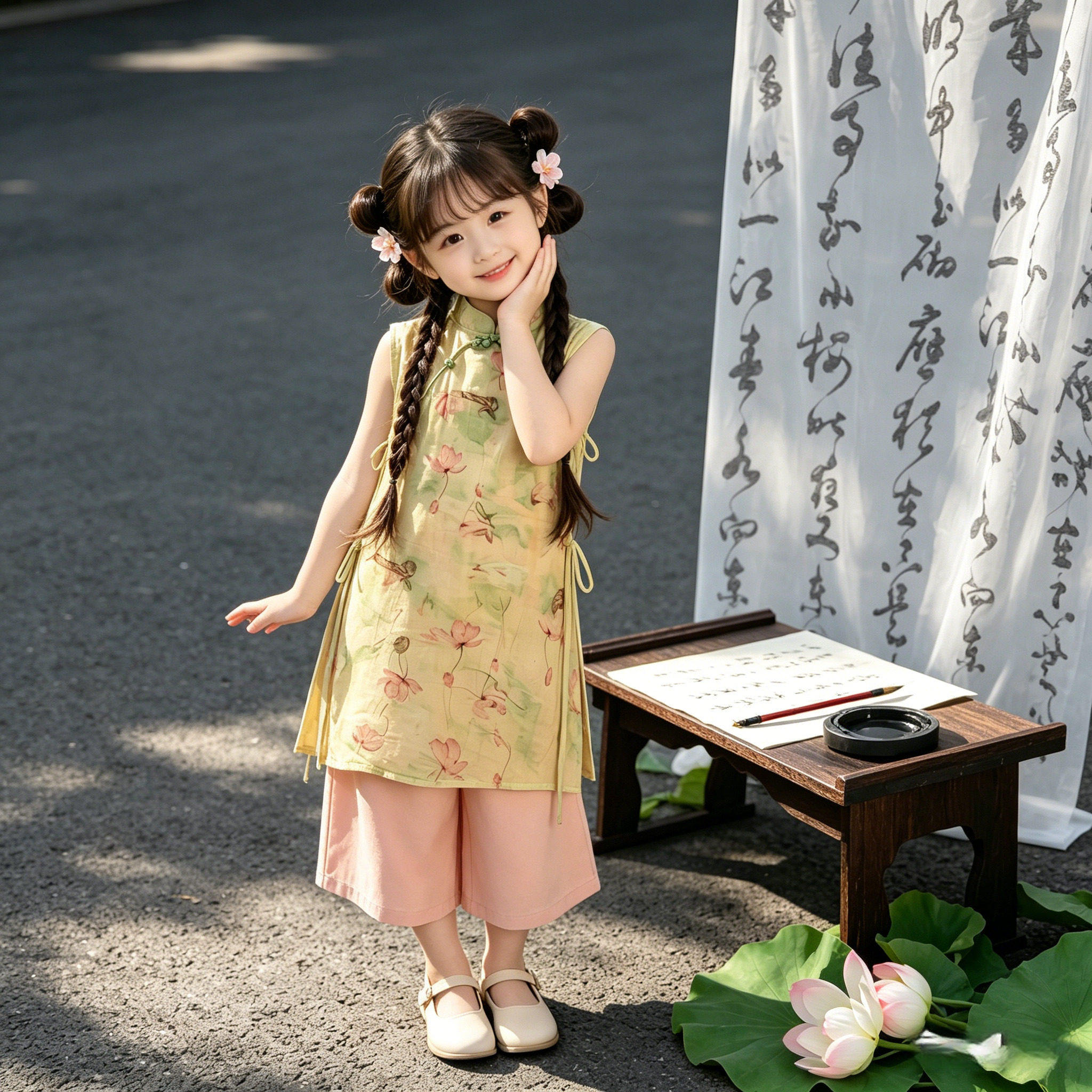 女童夏季新中式套装2026新款可爱改良旗袍两件套女宝汉服古风夏装