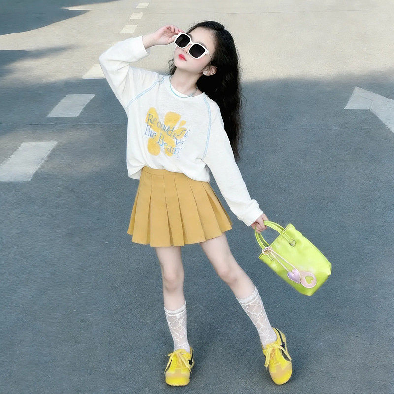 女童轻奢小众高端套装洋气时髦裙子2026新款儿童春装长袖T恤春季