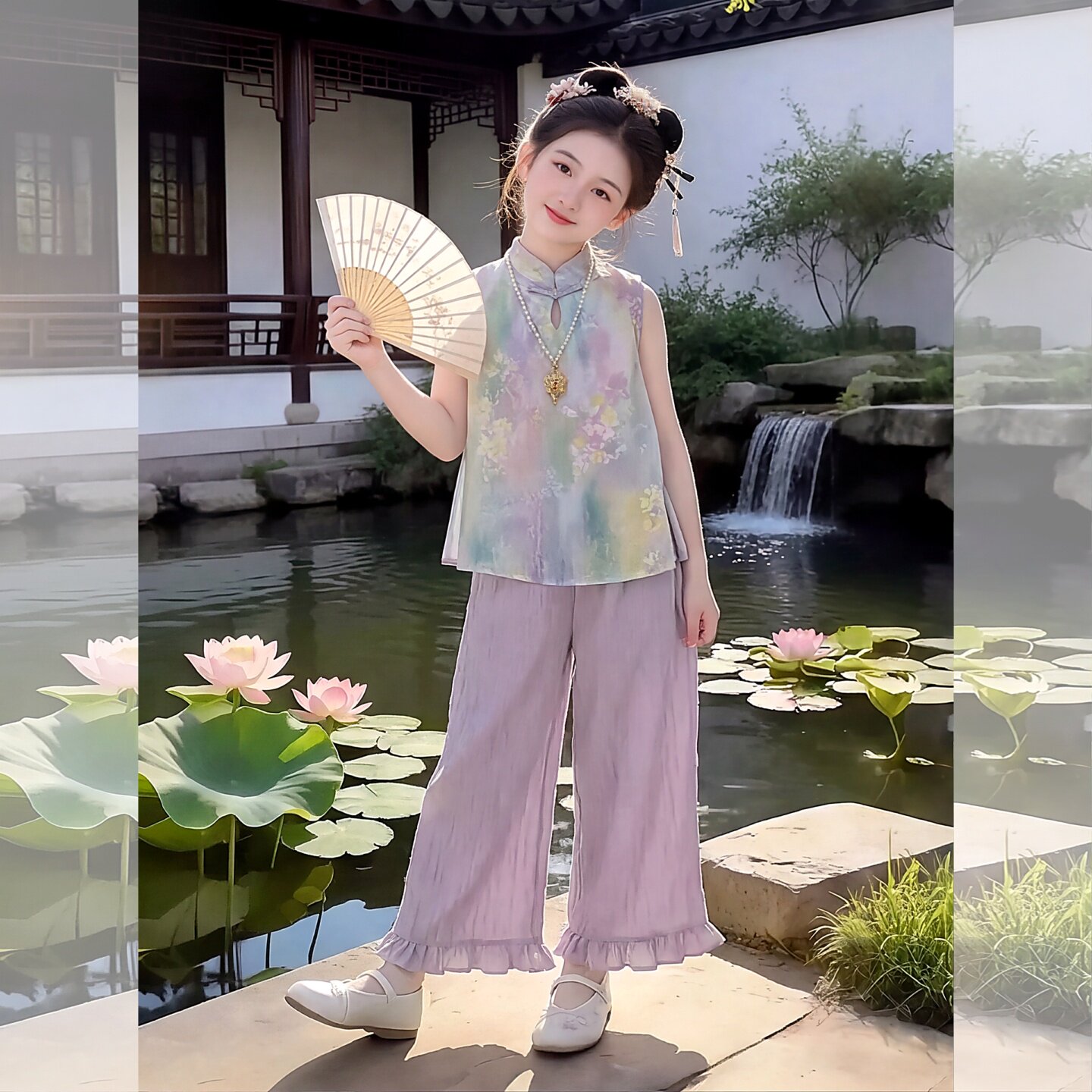 女童唐装夏季新中式袖旗袍两件套