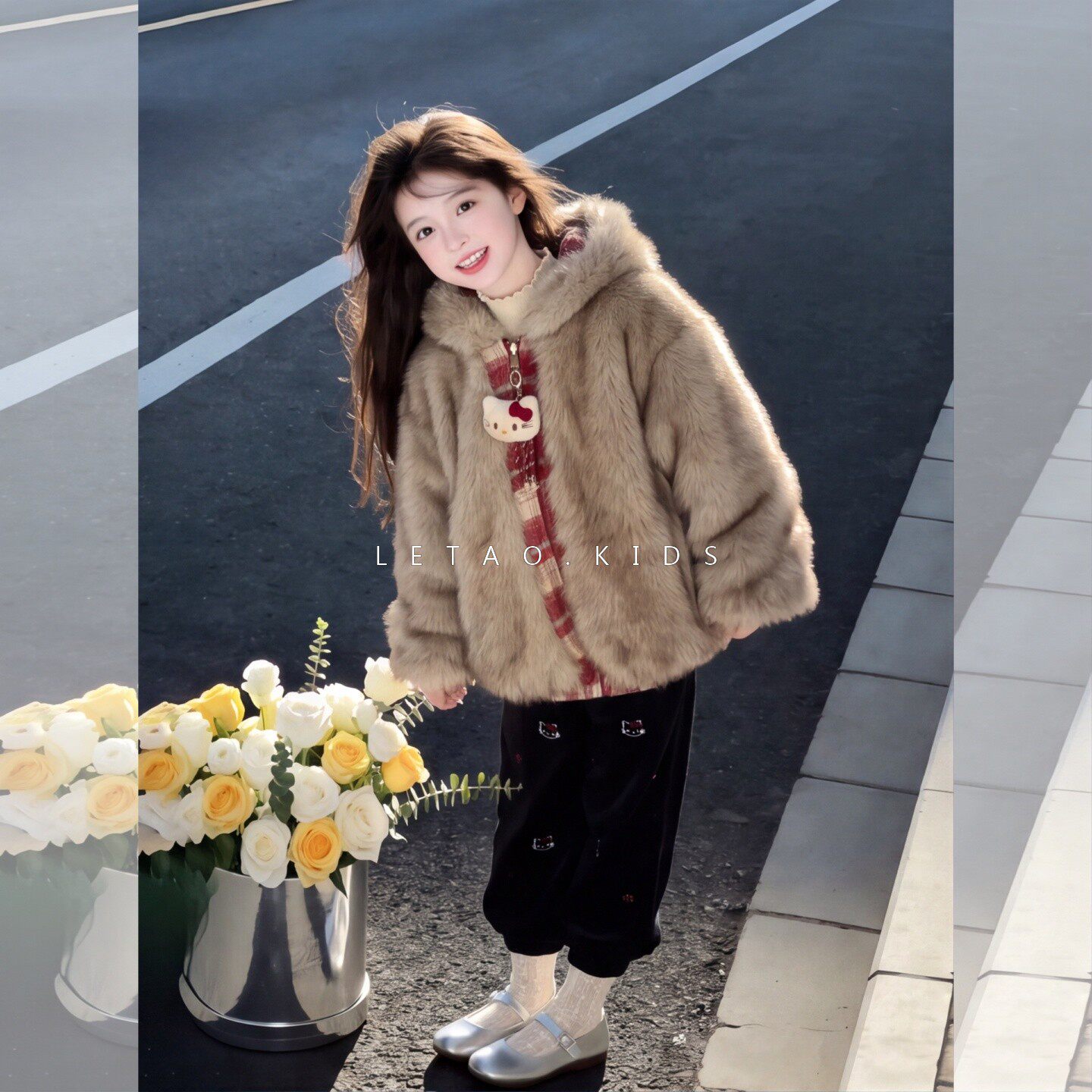 女童冬季加厚款两面穿仿皮草外套