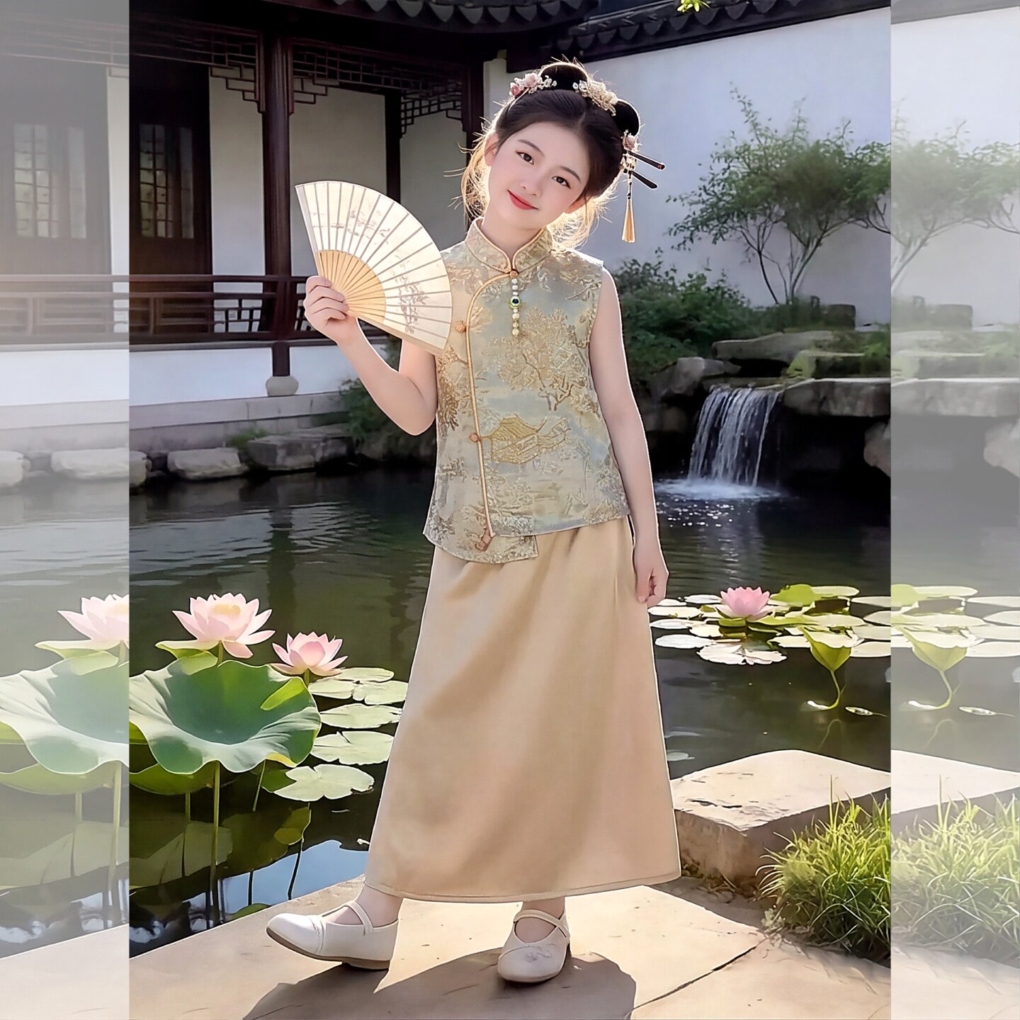 女童套装国风礼服轻奢小众旗袍夏图片