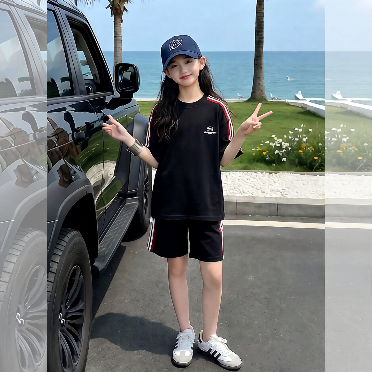女童夏运动休闲短袖短裤两件套装