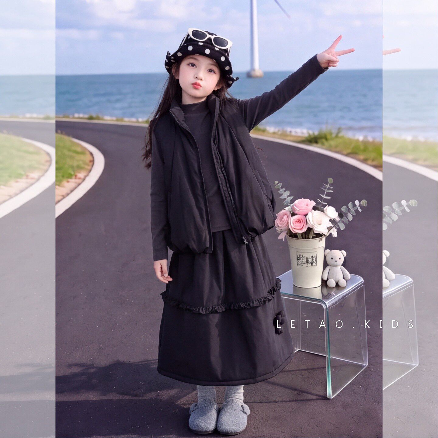 女童韩系夹棉套装秋冬中大童马甲