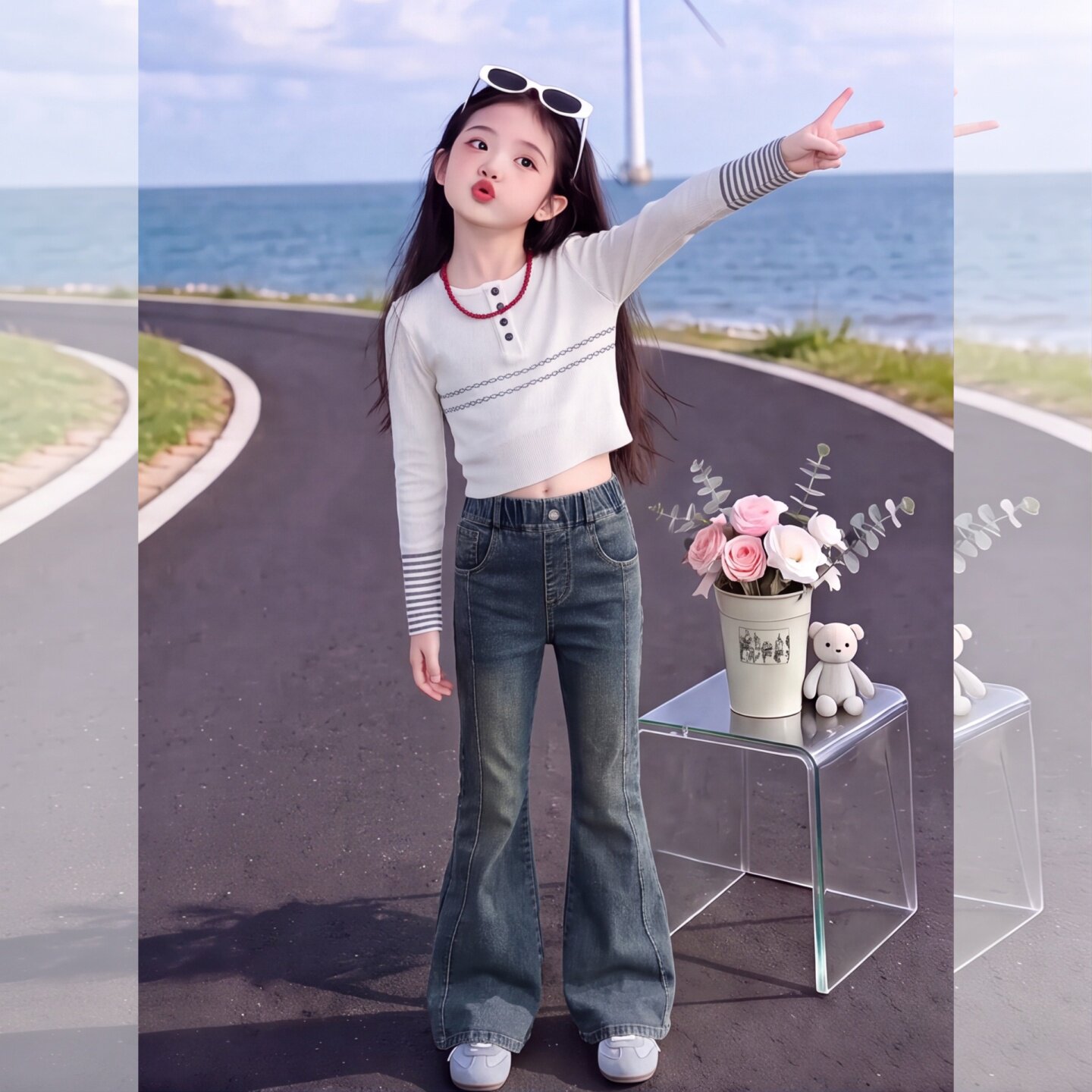 女童喇叭裤秋季2026新款儿童复古