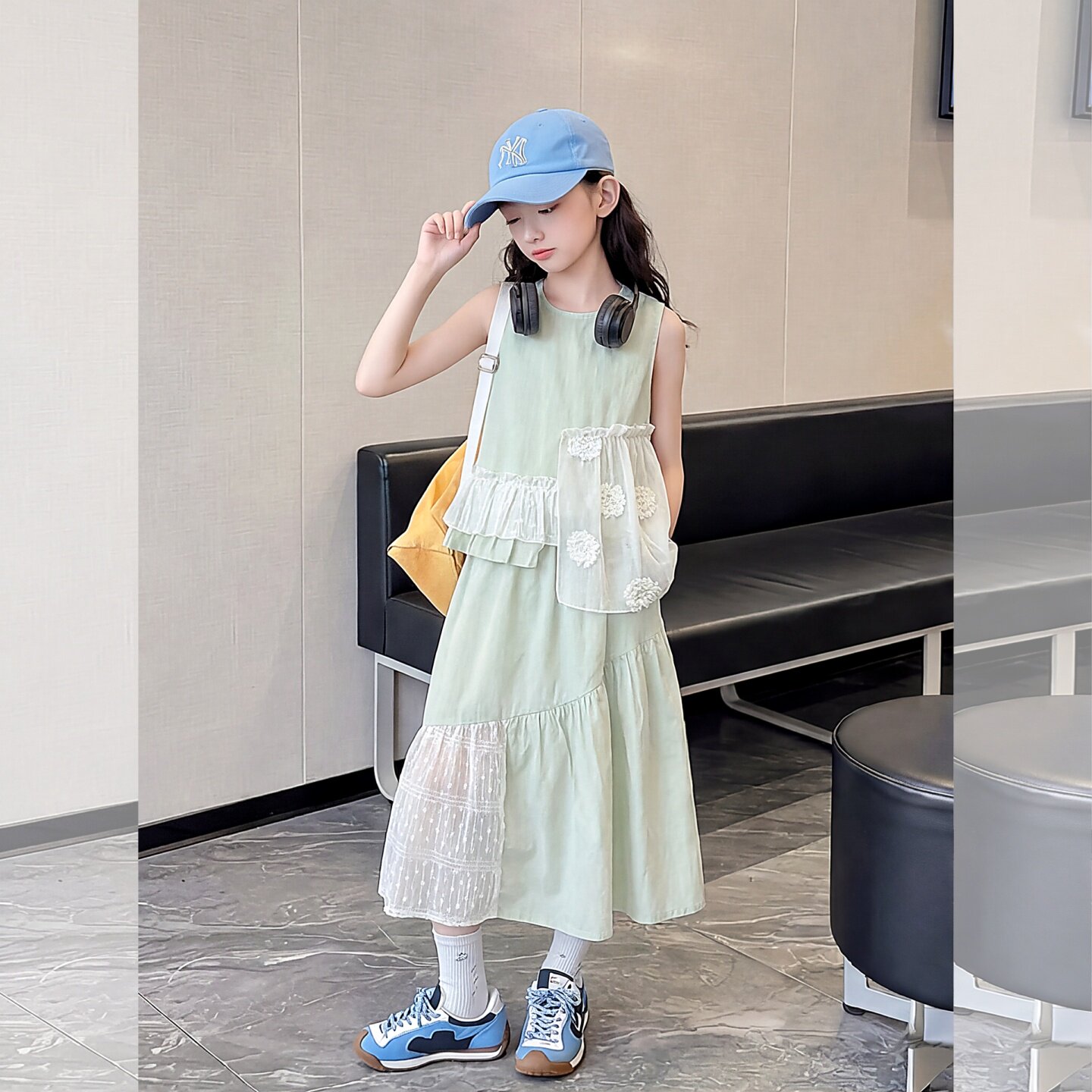 女童巨好看套装夏季2026新款女孩无袖蕾丝背心公主裙儿童夏装衣服