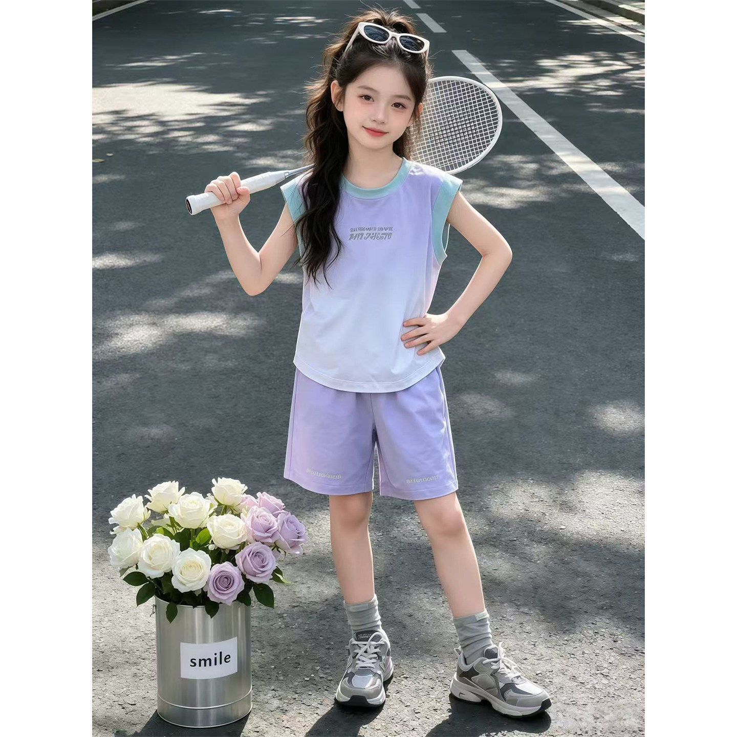 亲子女童速干运动背心套装夏装洋气中大童2026新款儿童夏季两件套