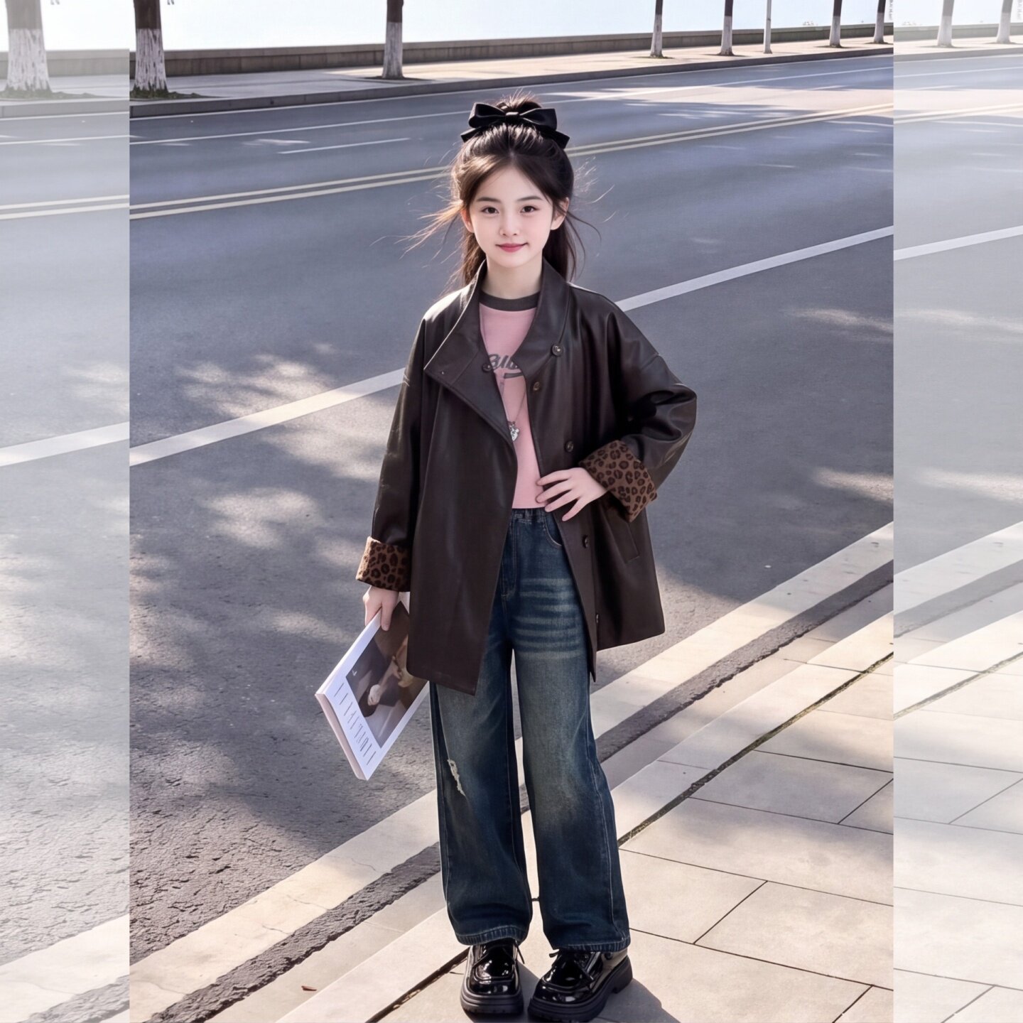 女童秋装外套2026新款洋气儿童豹
