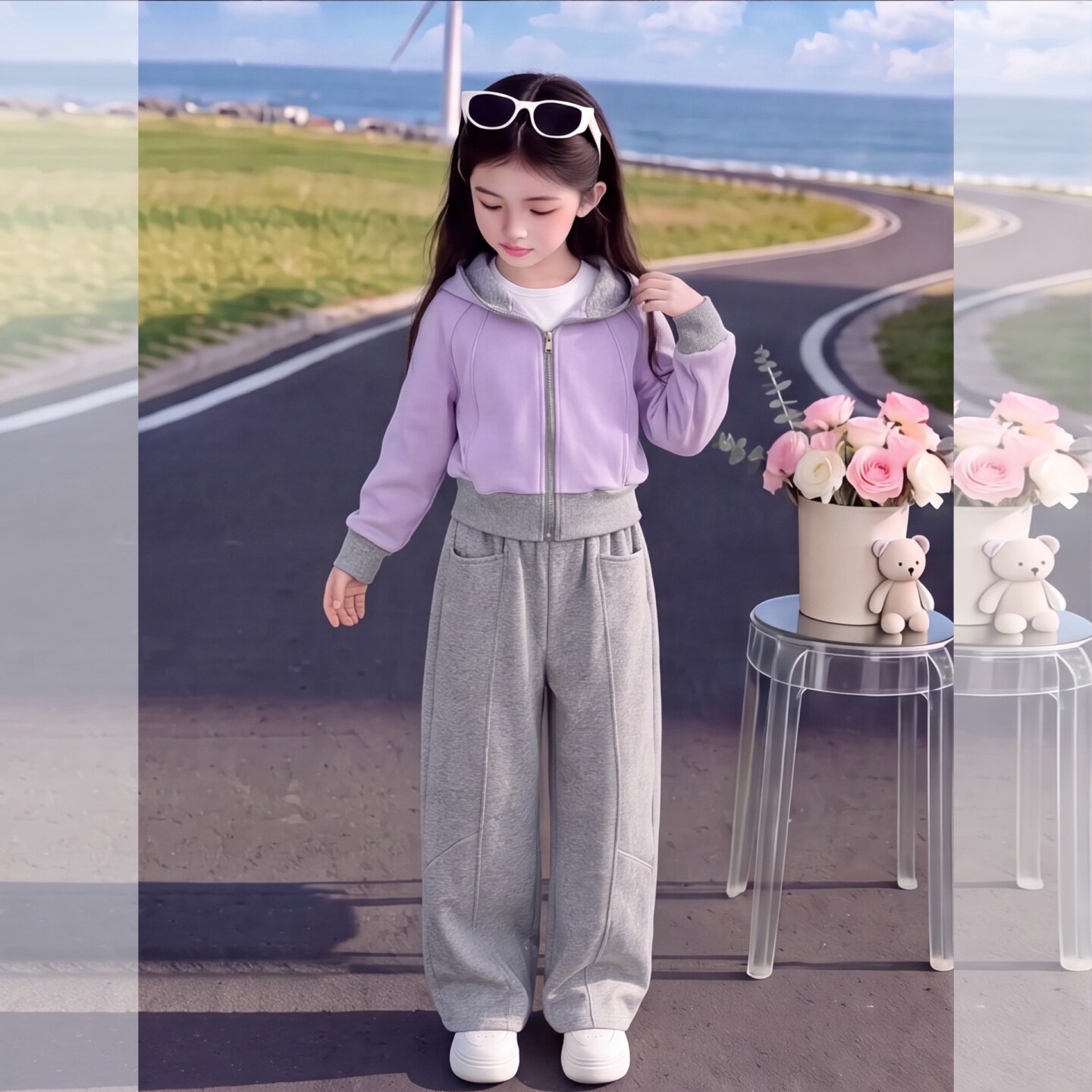 女童拼接卫衣套装秋季款2026新款