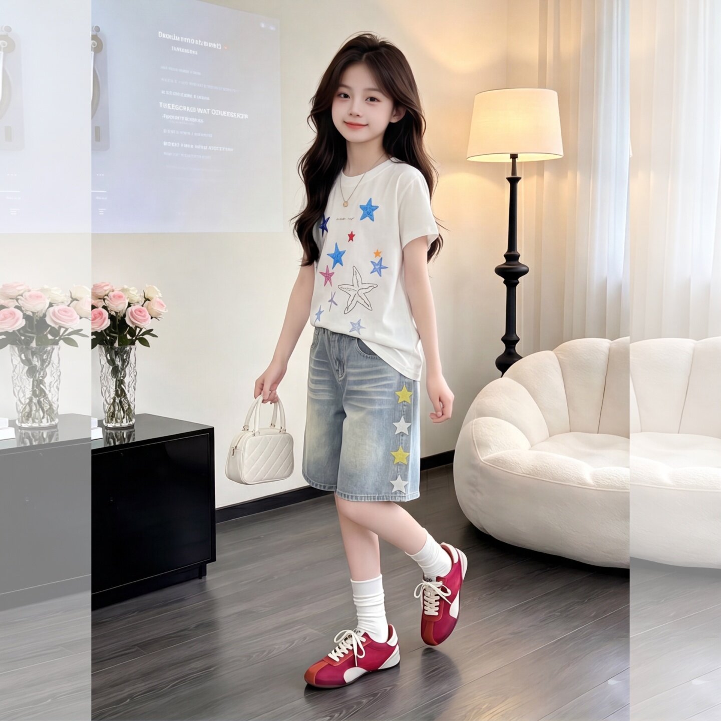 女童美式套装新款儿童夏装海星印