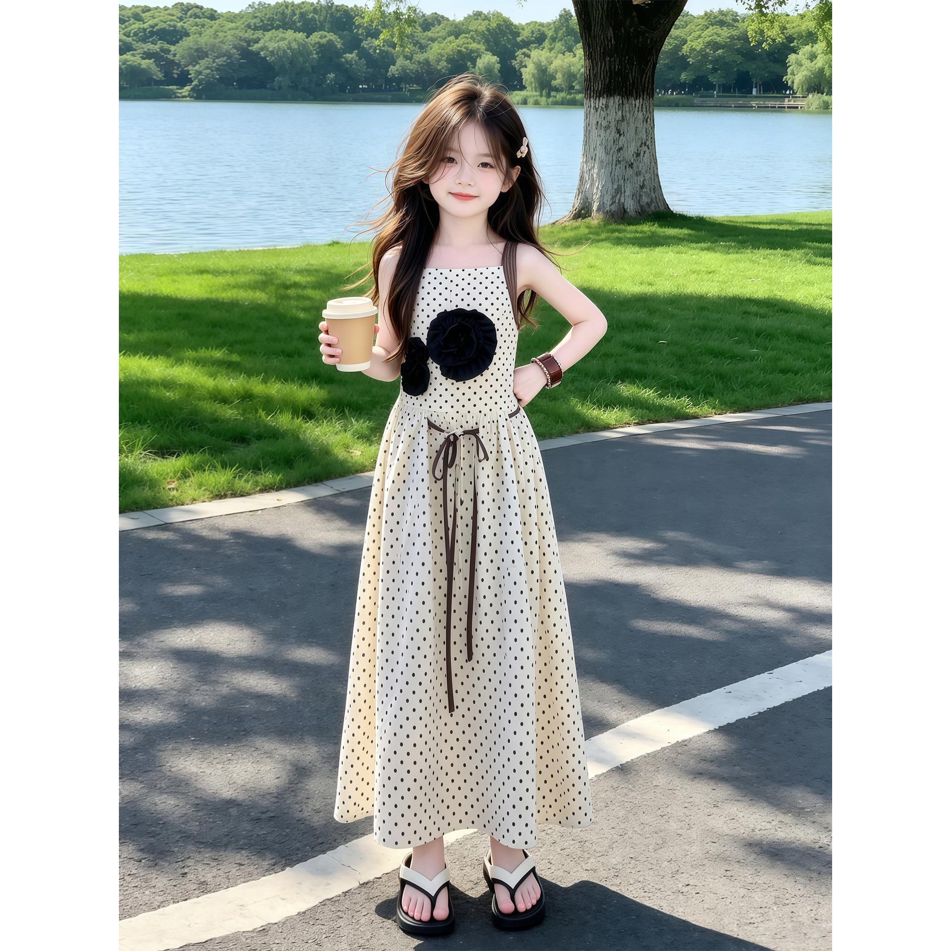 女童波点连衣裙夏装2026新款儿童韩版洋气背心裙子女孩夏季公主裙