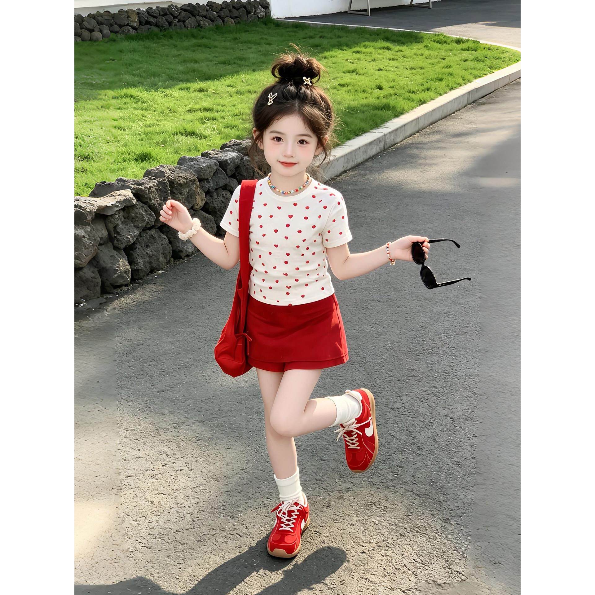 女童短袖短裤夏套装2026夏季新款超好看夏装T恤儿童中大童裤子潮t