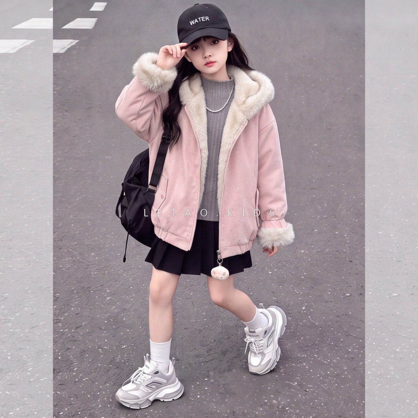女童秋冬加绒加厚猫耳棉服保暖