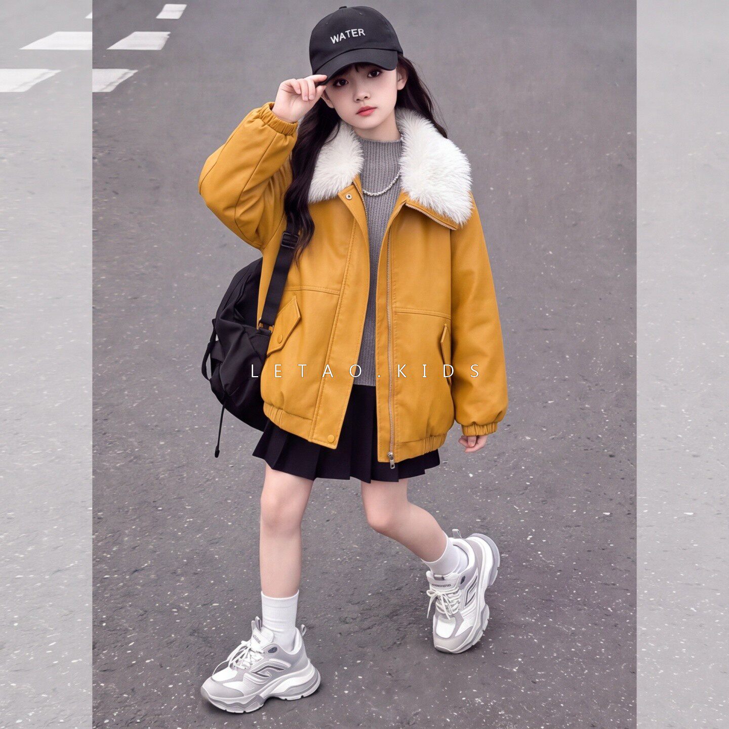 女童秋冬加厚翻领夹棉外套新款