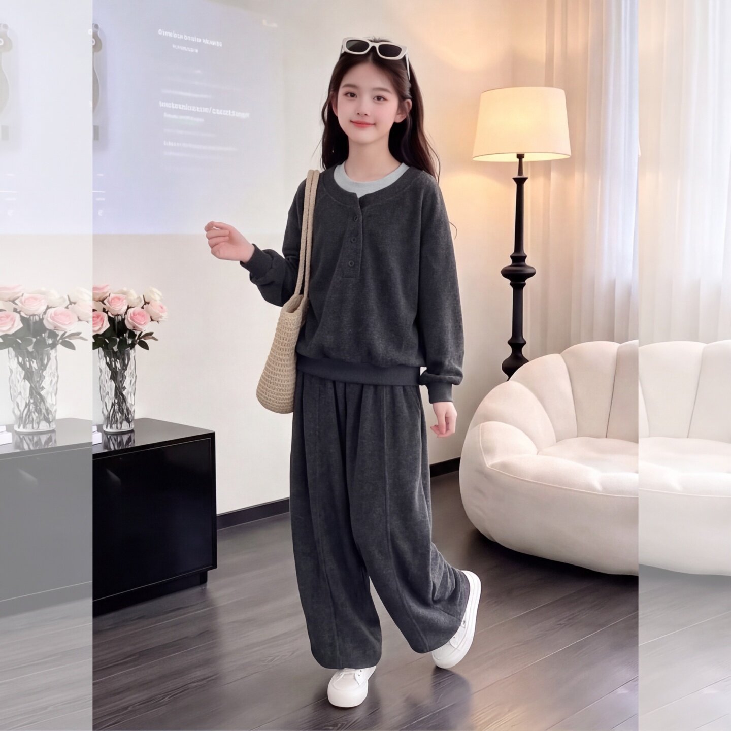 女童套装秋季2026新款儿童假两件