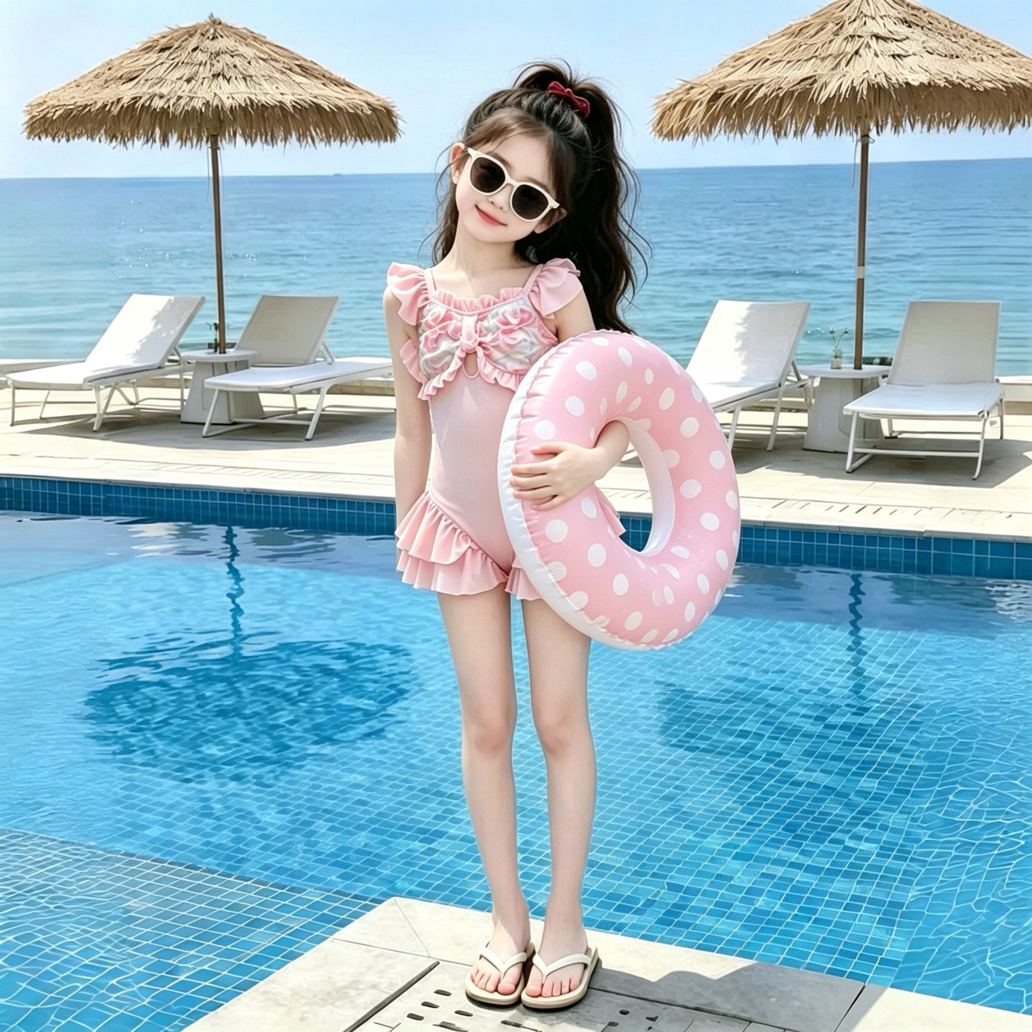 女童泳衣夏季2026新款儿童洋气高颜值泳装大童女孩网红连体游泳衣