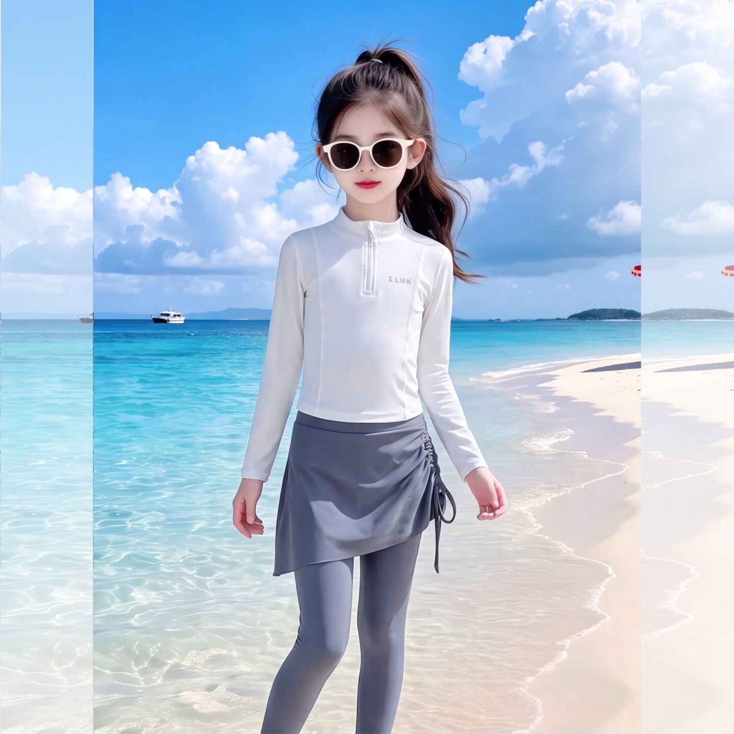 女童泳衣套装夏季儿童长袖长裤防