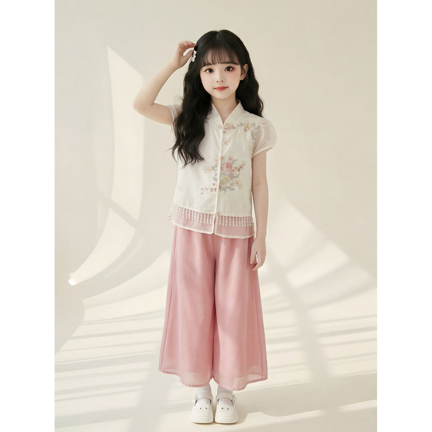 女童短袖旗袍套装中式汉服唐装