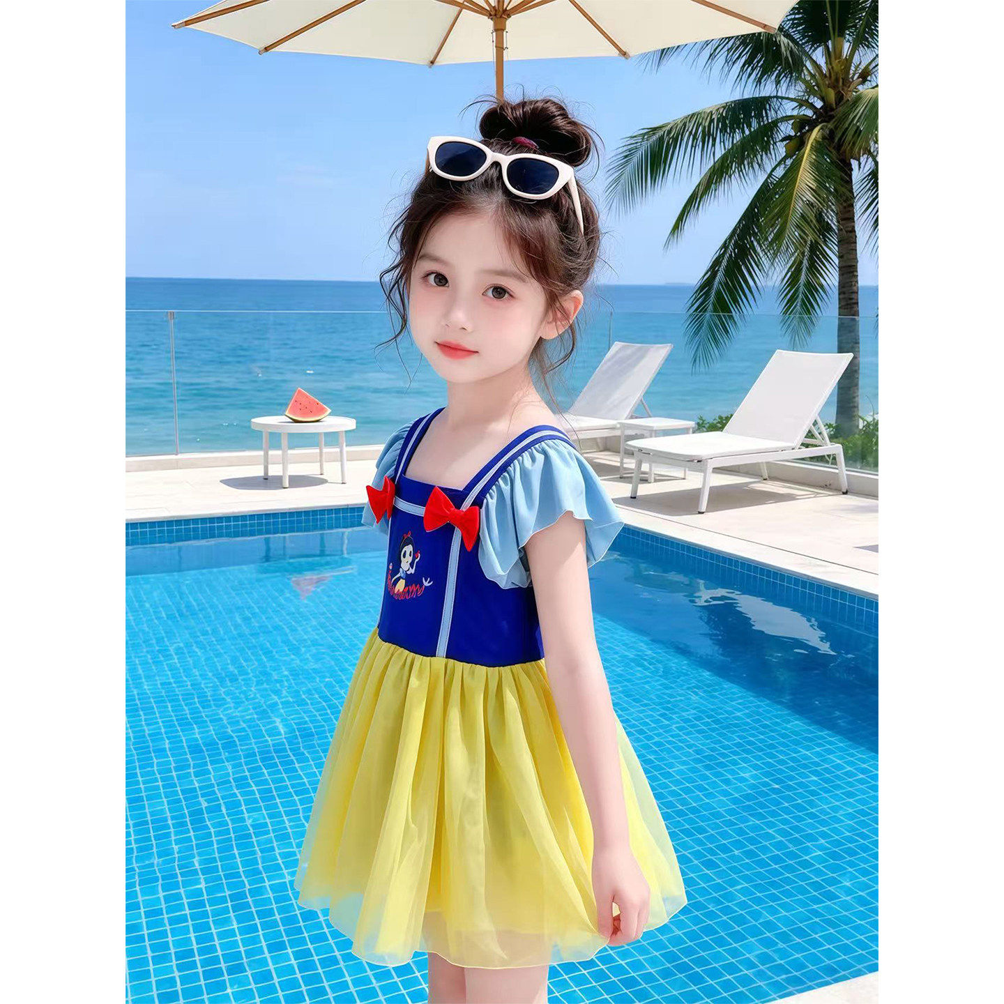 女童泳衣夏装薄款2026新款夏季儿童白雪公主连身泳装女宝凉感衣服