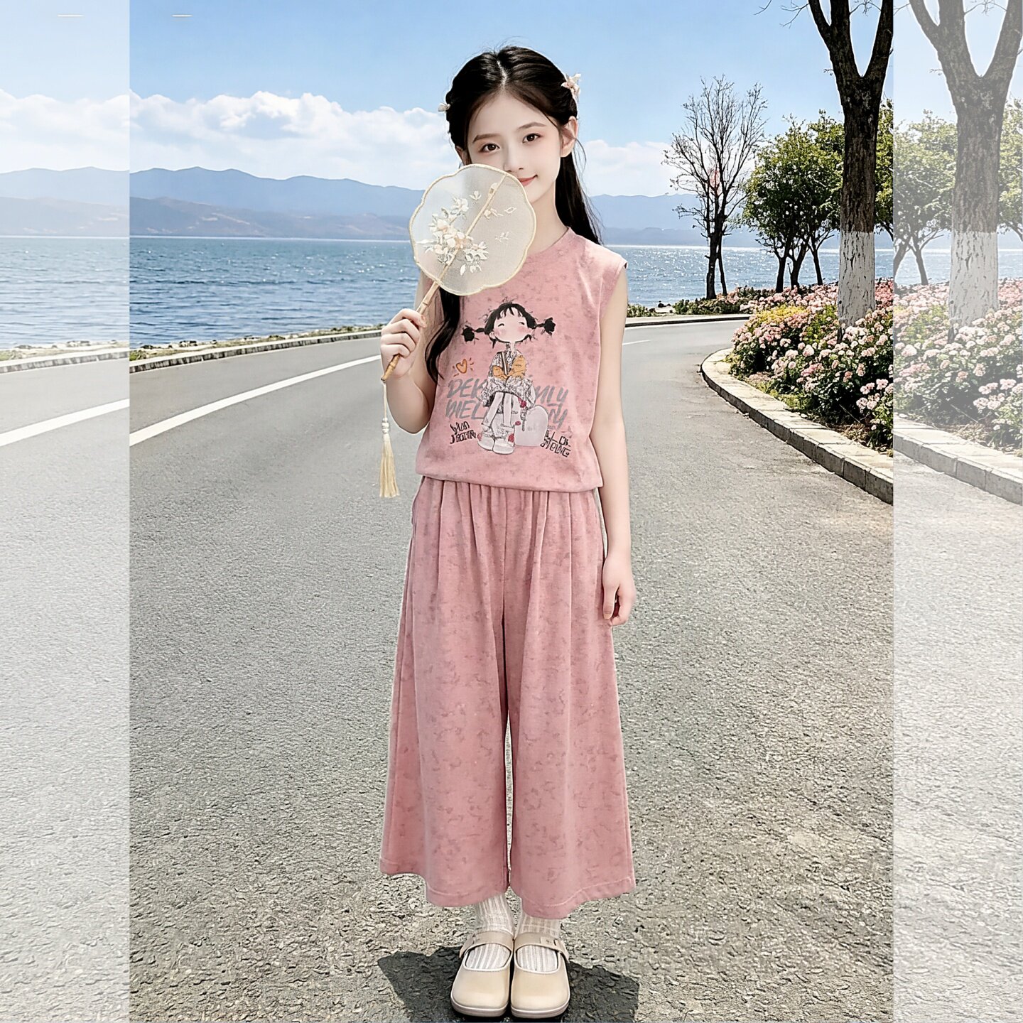 女童夏套装2026新款中大童印花无