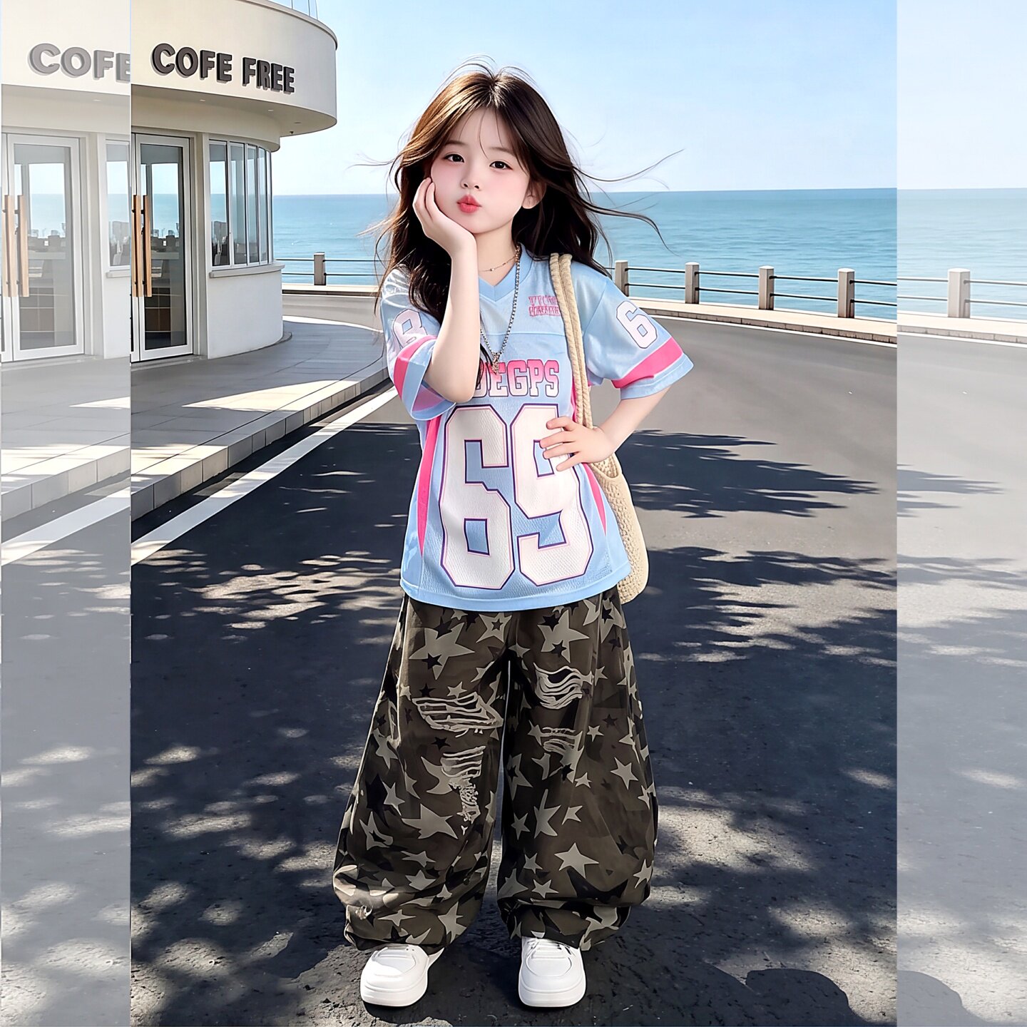 女童夏装套装女大童美式高街球衣