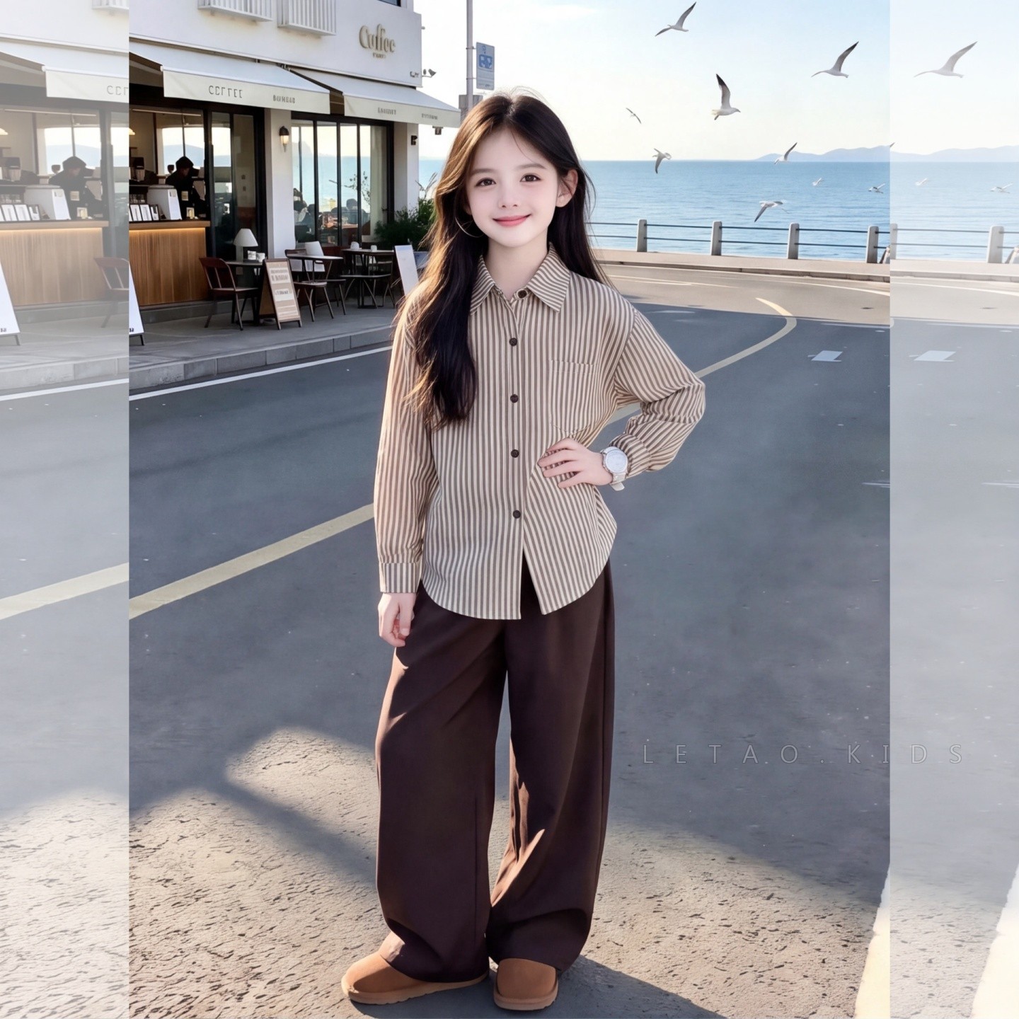 2026新款女童秋装学院风女童条纹