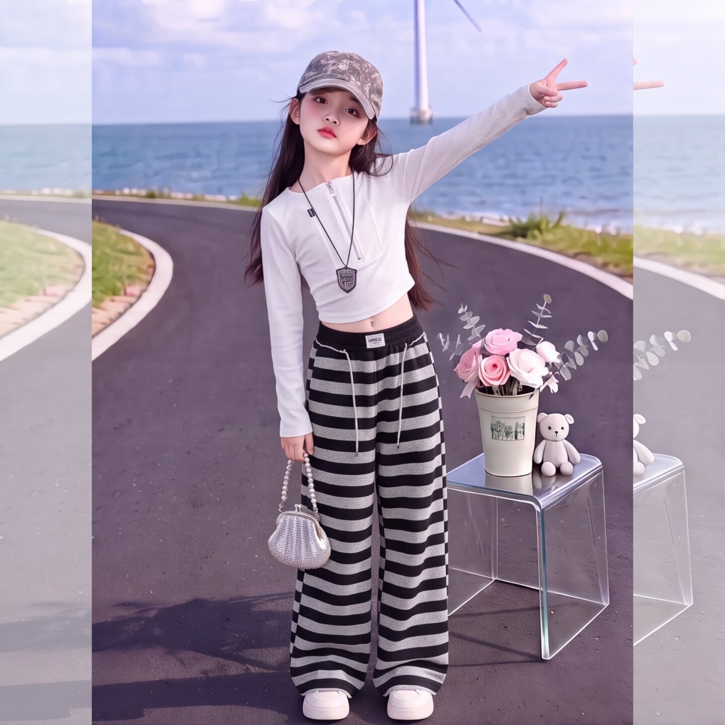 女童条纹裤秋季休闲韩版宽松运动