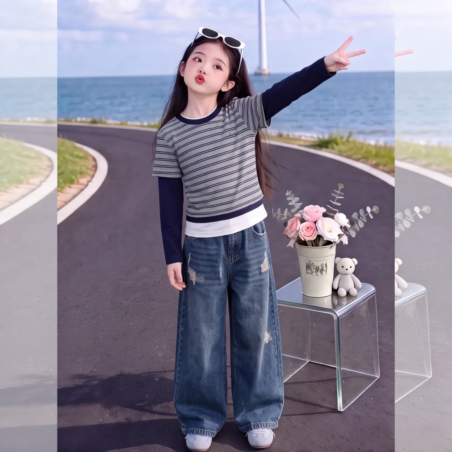 女童打底衫秋装2026新款儿童条纹