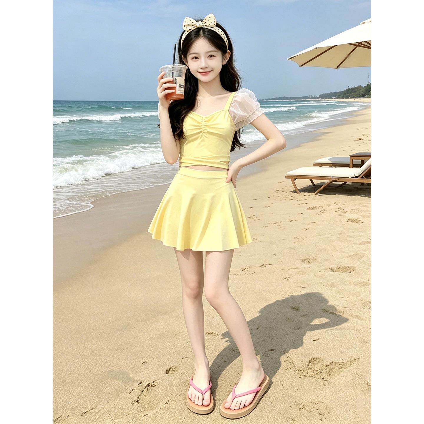 女童夏季连体泳衣2026新款儿童碎花带胸垫裙式泳装女孩速干游泳衣