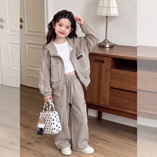 女童秋季工装套装2026新款初中生女生春秋韩版衣服休闲运动两件套