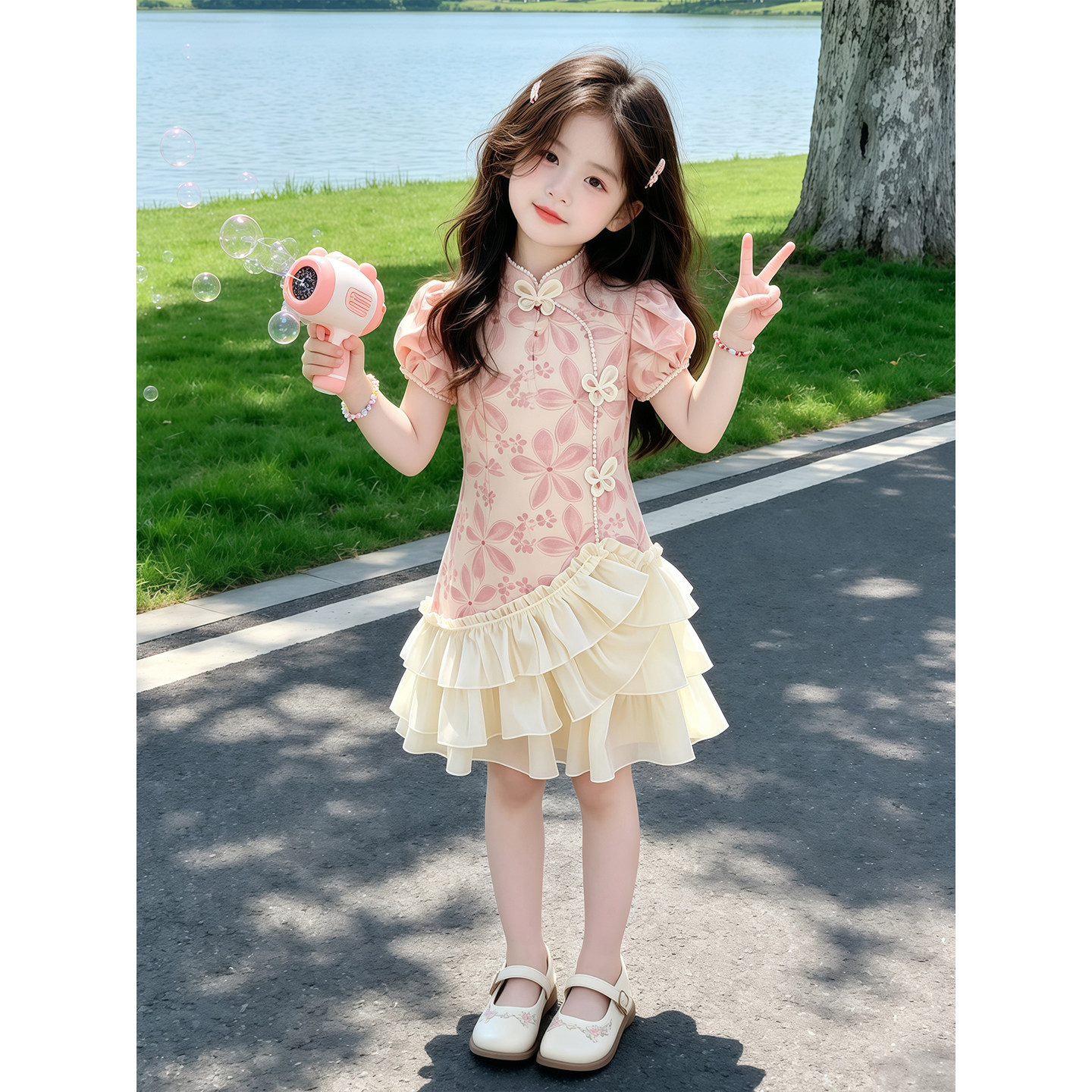 女童新中式风洋装夏季2026新款儿童碎花旗袍裙子女孩夏装公主裙