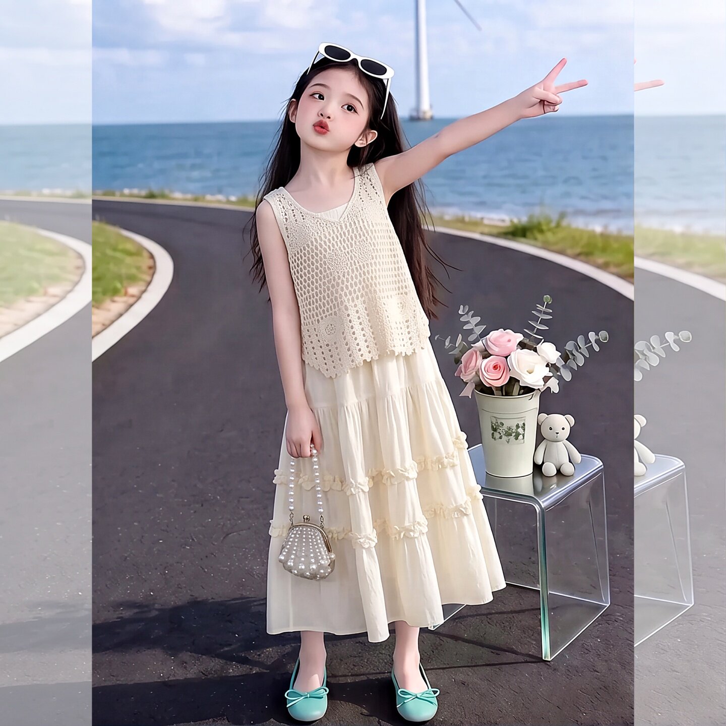 女童套装夏季2026花边新款时尚西
