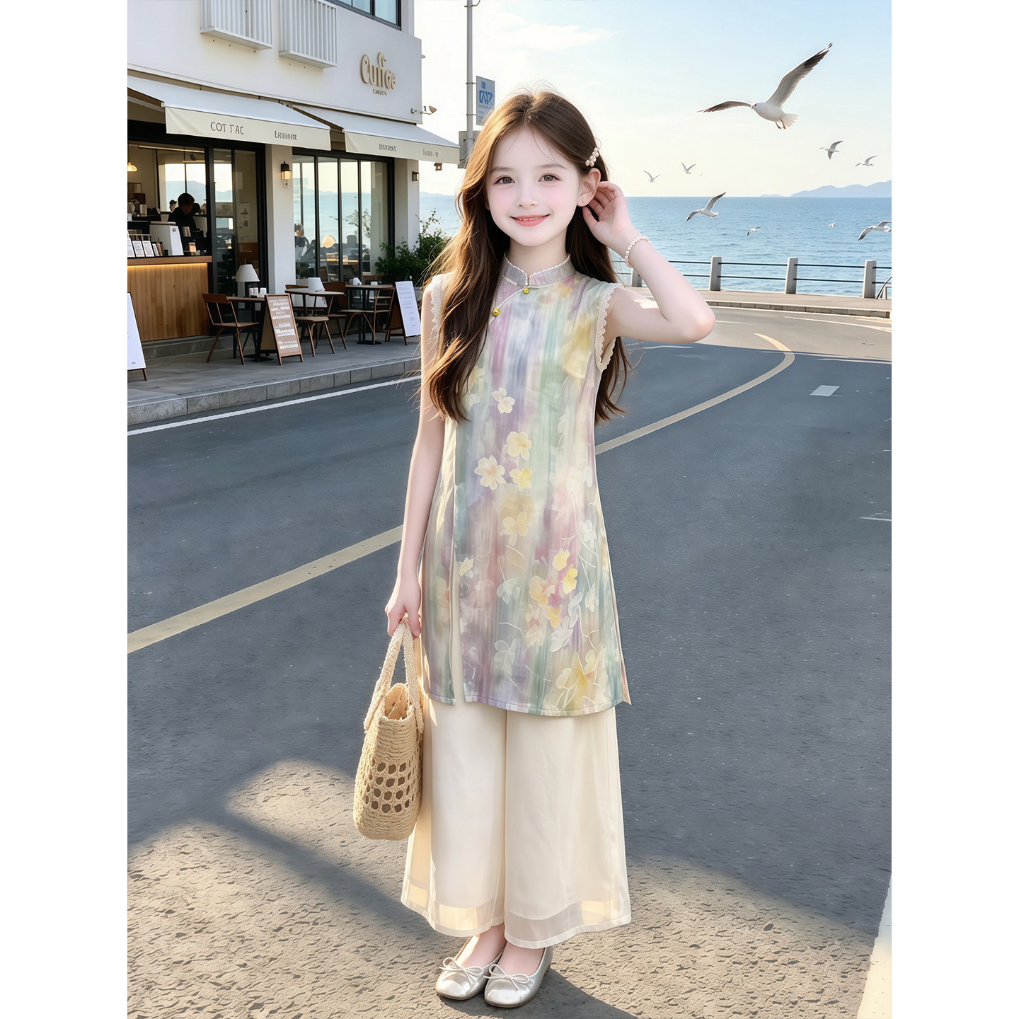 女童夏季国风连衣裙套装2026新款儿童新中式旗袍裙阔腿裤两件套潮