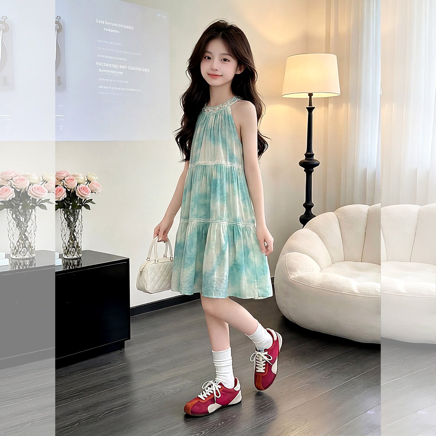 专柜女童夏装挂脖无袖连衣裙2026