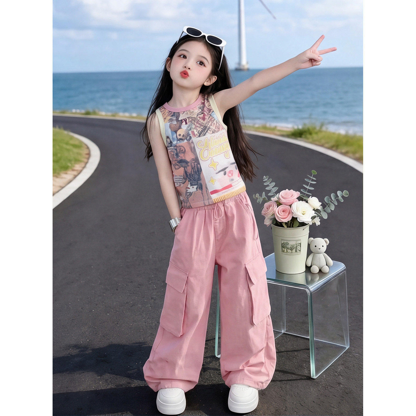 女童春夏薄款工装裤2026新款儿童初中生炸街阔腿裤女大童潮酷裤子
