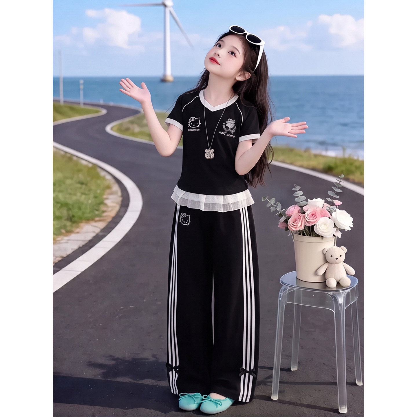 女童夏套装中大童休闲运动风两件