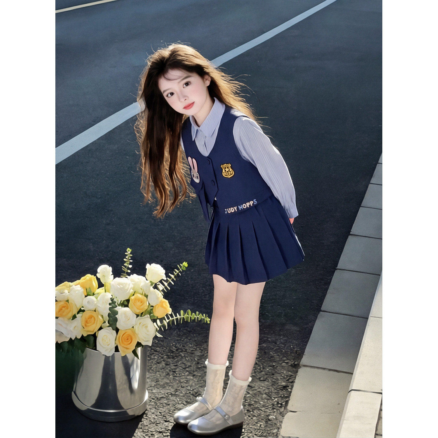 朱迪兔子警官衣服女童春装连衣裙2026新款儿童jk学院风春秋款套裙
