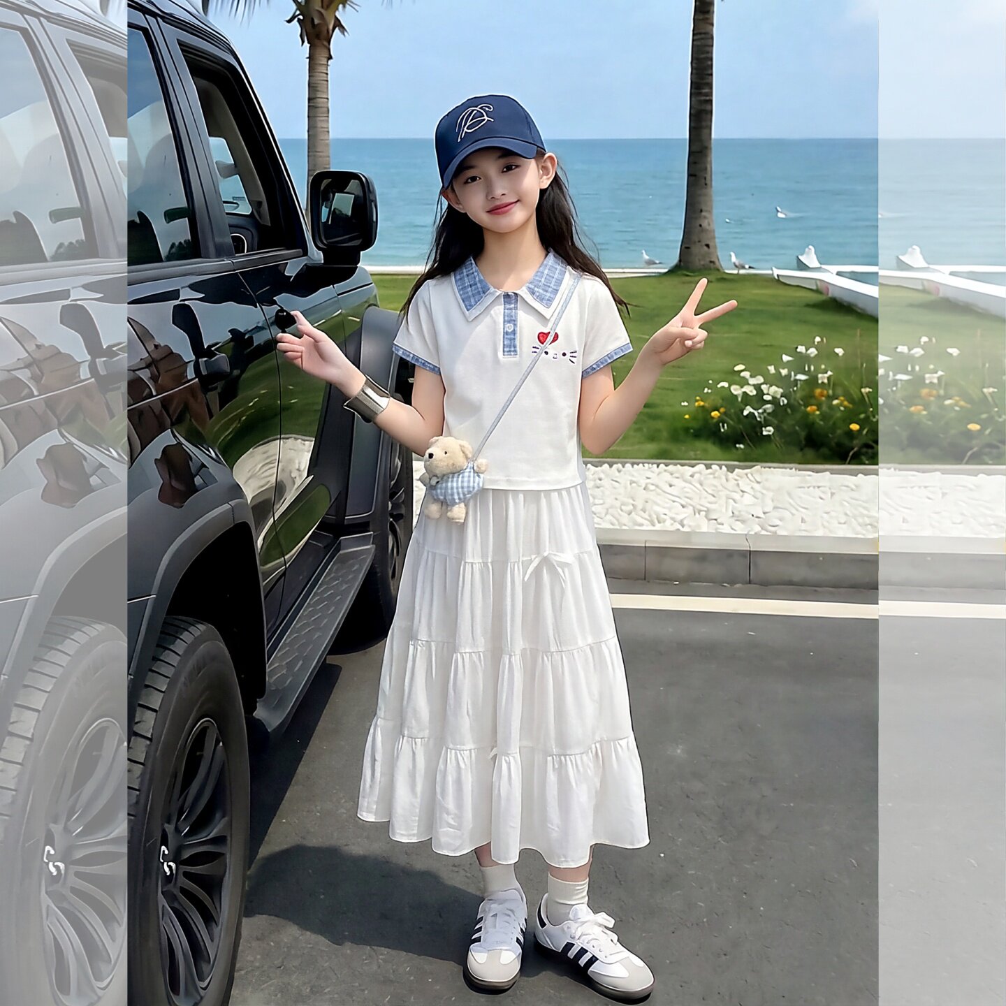女童夏季休闲短袖T恤连衣裙套装