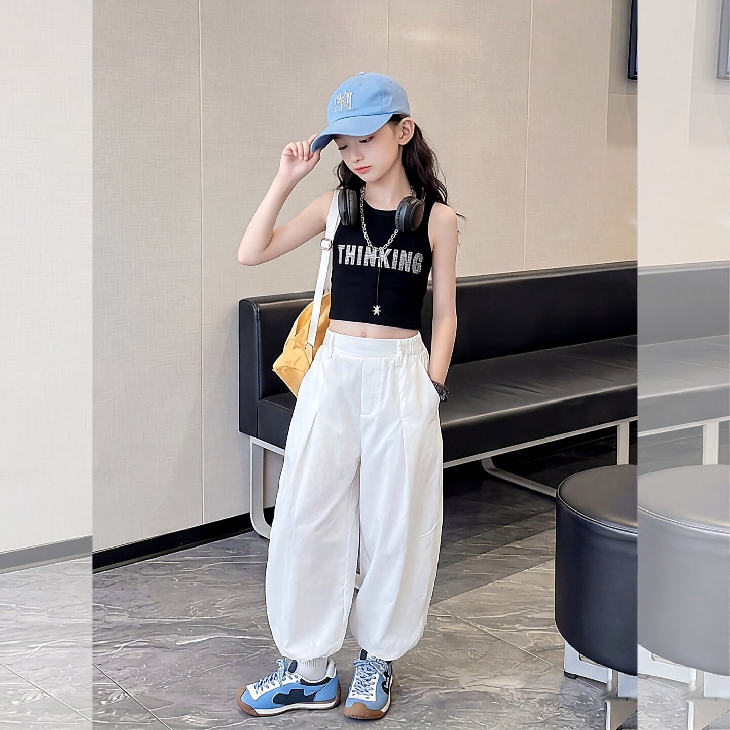 女童夏露脐背心萝卜裤嘻哈运动套