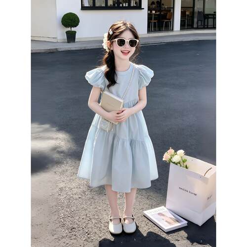 女童连衣裙2026夏季新款韩版时尚儿童棉布裙女孩泡泡袖高级感裙子