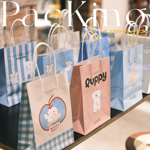 puppy系烘焙手提袋甜品打包袋定制面包蛋糕店外卖小袋子牛皮纸袋