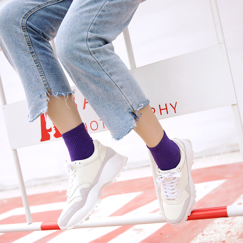 袜子女纯色全棉中筒袜韩版学院风复古低帮短袜四季百搭日系糖果色