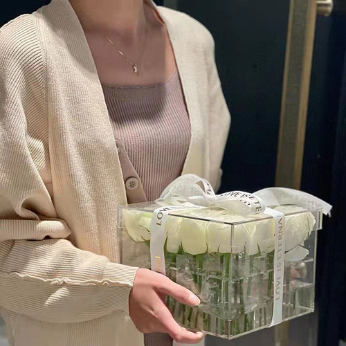 透明亚克力鲜永生花盒节日生日礼盒可装水鲜花盒收纳送礼二合一 - 封面
