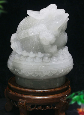 精品玉雕招财聚宝盆金蟾吉祥摆件