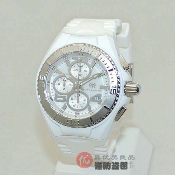 日本代购 techno marine 男女三眼多功能表盘白色橡胶带运动手表