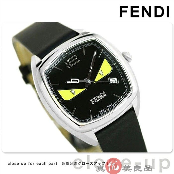 日本代购 fendi 女款复古黑色真皮小恶魔表盘手表f222031611d1